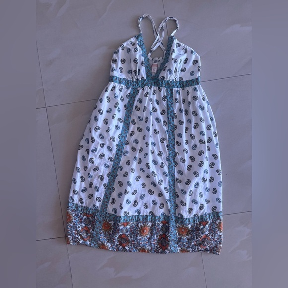 Vintage mossimo supply co hippie babydoll white blue patterned dress summer L - Picture 9 of 11